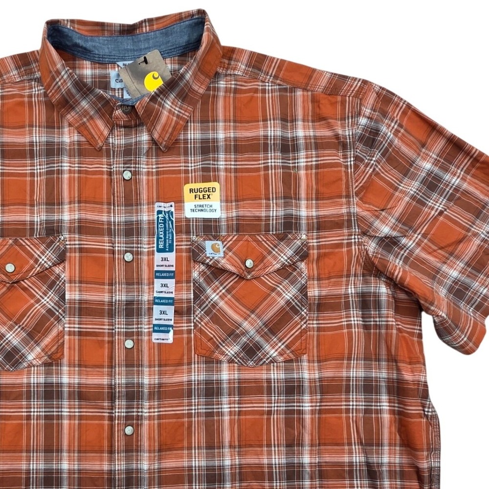 Carhartt Mens 3XL Relaxed Fit Rugged Flex Plaid Snap Front Shirt 104171 HVO